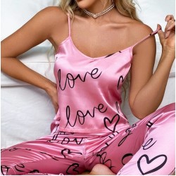 aowezehts Satin Pajama Set for Women – Luxurious Nightwear with Short-Sleeve Top and Pants